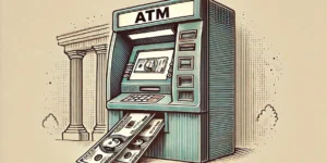 hand-drawn wide aspect illustrations representing cash being dispensed from an ATM