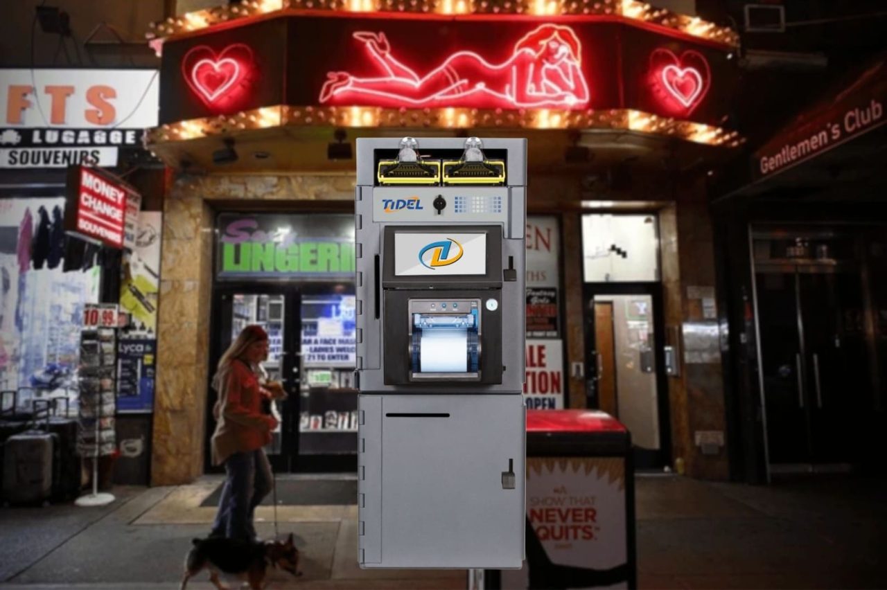 smart safe in front of an adult toy store
